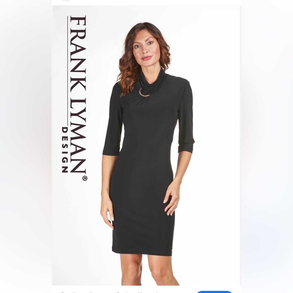 Frank Lyman sz 10 black midi dress with 3/4 sleeves NWT